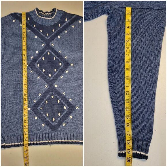 Liz Wear Vintage Blue Diamond Pattern Knit Sweater - Picture 10 of 10